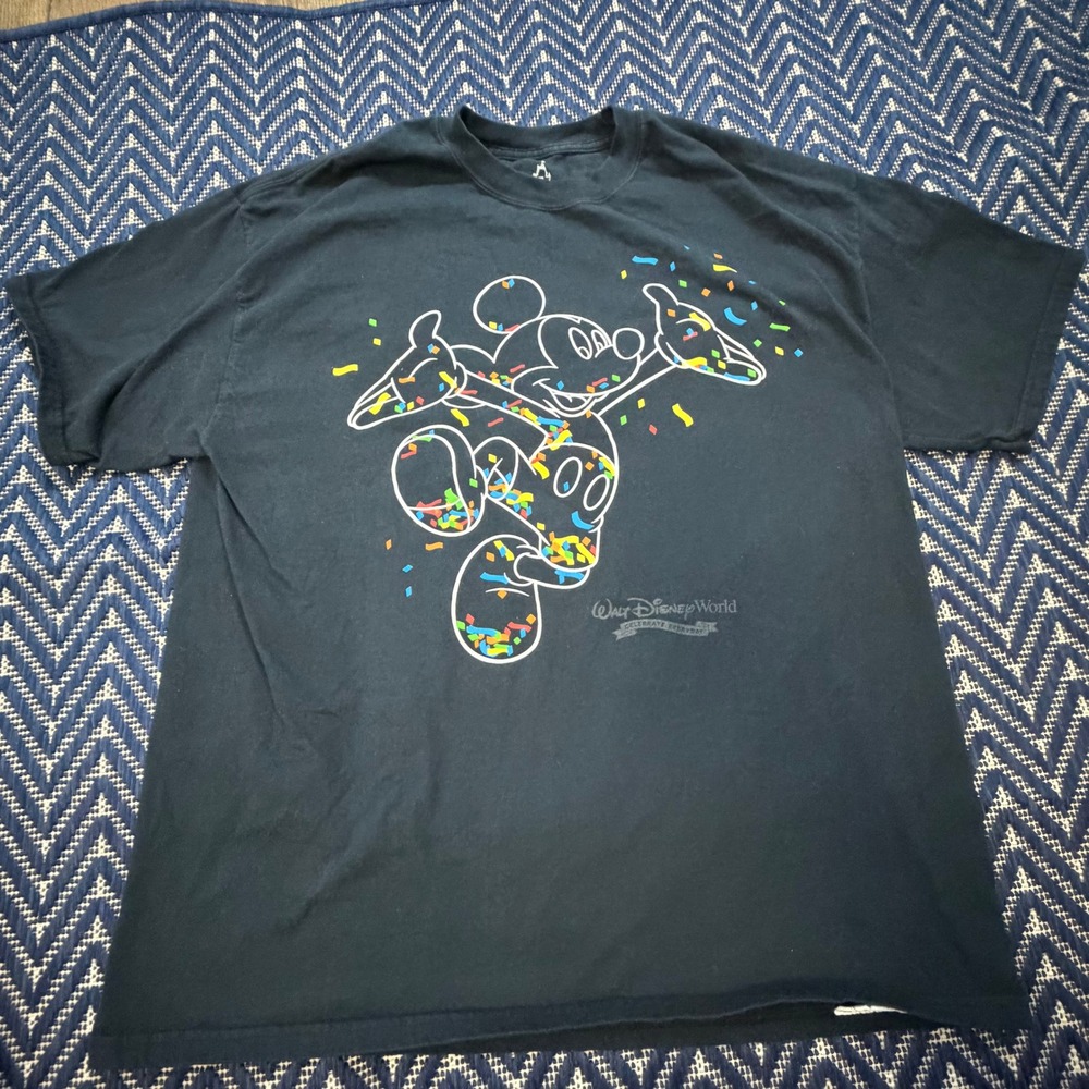 Disney Mickey Mouse T-Shirt Mens XL Black Walt Disney World Confetti Graphic